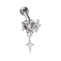 Detailed macro of heart zircon navel piercing with a hanging star pendant - Silver Heart Asymmetric Star