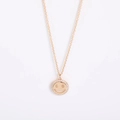 Golden smile face pendant necklace with clear zircon stones on a fine gold chain - Hollow Inlaid Outer Circle (Style E)