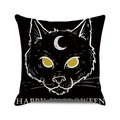 Halloween black square pillowcase featuring a white cat with crescent moon and yellow eyes - Crescent Moon Holiday Cat