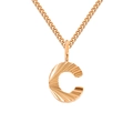 Rose gold Cuban link necklace with a textured letter C pendant in a minimalist style - C-Rose Gold