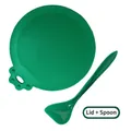Green silicone pet food can lid with cat paw handle and matching long spoon - Dark Green Can Lid + Spoon