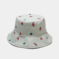 Close-up of cute watermelon embroidery on light green cotton reversible bucket hat - M(56-58cm) / Pale Green
