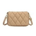 Chic beige quilted crossbody bag with soft faux leather and elegant gold-tone hardware - Khaki