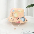 Kids orange bucket hat with cartoon fruit patterns and adjustable white chin strap - Orange-Pear Fruit