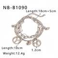 Double-layered stainless steel Aries zodiac bracelet with heart and ball charms detail - Aries Style (NB-B1090-BY)