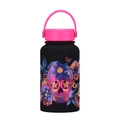 650ml matte black vacuum water bottle with sugar skull print and pink handle - Black Sugar Skull Design