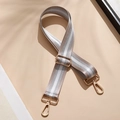 Adjustable woven shoulder strap featuring silver, grey, and white stripes with gold hooks - Khaki and Silver (Gold Buckle)