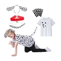 5-piece Dalmatian costume set for boys featuring ears headband, collar, tail, and spot shirt - Dalmatian 5-Piece Set Red Collar (With Stickers)