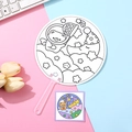 DIY color-your-own paper fan featuring cute cartoon astronaut bear and star patterns - Bear Picking Stars