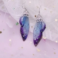 Elegant purple and blue gradient butterfly wing earrings with S925 silver hooks - Noble Blue Purple-Silver Foil