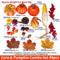 49-piece autumn harvest set with foam pumpkins, maple leaves, and pine cones - Corn & Pumpkin 49PCS Set