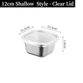 Compact stainless steel food container with a clear lid, 12cm shallow storage style - 201 Square Small (White Lid/12cm)
