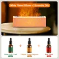 3D flame humidifier set with white crackle finish and three essential oil bottles - DQ711 Square Type / With 3x10ml Essential Oils (Cologne/Floral/Fresh) / White Lava Style
