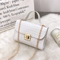 Elegant white checkered crossbody bag with gold chain strap and secure metal lock - White Checkered