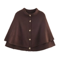 Chaqueta de punto marrón oscuro para mujer con mangas cortas y cierre de botones - S / Marrón Oscuro