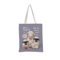 Détail d'un sac cabas en toile violette avec motifs moutons mignons et texte - Agneaux Mauves We're Singing (jiayingstd108)