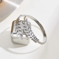 Silver open cuff bracelet with detailed leaf design in polished stainless steel finish - Silver Olive Leaf