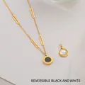 Golden titanium steel necklace with a double-sided black and white round pendant - Black & White Double-Sided Roman Square