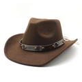 Classic British western style dark brown wool fedora cowboy hat with decorative metal band - M(56-58cm) / Coffee