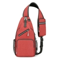Bandolera roja multifuncional con pequeño bolso colgante y salida de auriculares - Rojo
