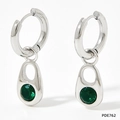 Silberne Creolen aus Edelstahl mit ovalem grünem Zirkonia-Anhänger für Damen - PDE762 Stil / Silber (Weißgold) + Grüner Zirkonia