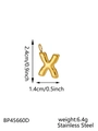Macro view of gold stainless steel bubble letter X pendant with size measurements - Letter X Style (STAS-K263-47G-X) / Gold