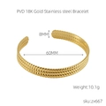 Detail view of 8mm wide woven textured 18K gold PVD stainless steel open bangle - Gold