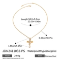 Gold stainless steel cross necklace with gemstone inlay and detailed size specifications - Rhinestone Cross Necklace Style (JDN2411032-PS)