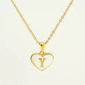 Golden heart-shaped necklace featuring natural white shell inlay with letter Y detail - Letter Y
