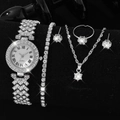 Elegant 6-piece silver jewelry set with crystal quartz watch and matching accessories - Silver Jewelry Set 6-Piece