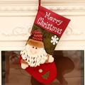 Classic red and green burlap Christmas stocking with Santa Claus doll and plush trim - Classic Santa Claus Style (F-W170)