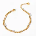 Bracelet en acier inoxydable doré avec chaîne épi et cinq pierres en zircone blanc - Bracelet à Maillons Ronds Zircon Blanc Doré (SAK811)