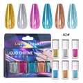 Détail du set de 6 poudres chrome liquides pour ongles 02 avec effet miroir métallique - Ensemble de Liquide Magique 02#