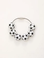 Sporty keychain featuring black and white soccer beads on a durable silver wire cable - Football - Metal Wire Style