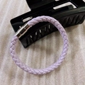 Lavender braided leather bracelet with a silver magnetic clasp for men and women - Purple