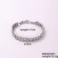 Pulsera plateada con micropavé de circonita, eslabones ondulados y detalles de gotas - Plata Circonita Blanca Onda Gota de Agua (B00403WFI)