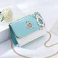 Sky blue chain crossbody bag with silver glitter and pearl bow pendant - With Pendant / Green