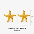 Golden stainless steel starfish stud earrings in 3.5cm size for ocean beach fashion - Gold Starfish Stud Earrings