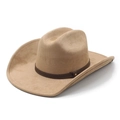 Classic khaki faux suede western cowboy hat with wide brim and leather stud band - M (57-58cm) / Camel