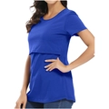 Navy blue maternity nursing T-shirt with hidden double-layer breastfeeding openings - S / Blue