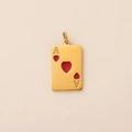 Gold-plated cowboy boot necklace with Ace of Hearts rectangular poker card charm - Playing Card