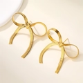 Golden stainless steel bowknot stud earrings with hanging blade chain tassels - Gold Snake Chain Bowknot Style (E01184G)