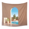 Arazzo bohémien con arco del deserto in terracotta e paesaggio di piscina cactus - 73X95CM / CX202132 Finestra Cactus (Spazzolato)