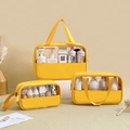Lot de trois trousses de toilette jaunes imperméables en PVC et PU avec poignées - L+M+S / Ensemble jaune 3 pièces