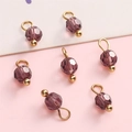 7 purple faceted 4mm crystal glass beads with gold ring pendants for DIY jewelry making - Purple Round Bead