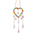 Rainbow heart crystal suncatcher with golden frame and star pendant for garden decor - Heart Style