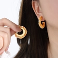 Chic C-shaped gold hoop earrings with orange natural stone beads for women - Gold-Natural Yellow Agate