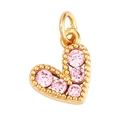 DIY gold plated heart pendant charm with pink micro inlaid zircon stones - Delicate Small Heart / Pink
