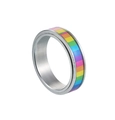 Rainbow spinner ring in silver titanium steel with colorful LGBT pride stripe pattern - US 6 / Silver Spinner