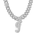 Silver hip hop necklace with iced-out butterfly and letter J rhinestone pendant - Silver Letter J